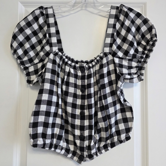 Madewell Tops - Madewell Black and White Gingham Linen Blend Blouse Size X-Small